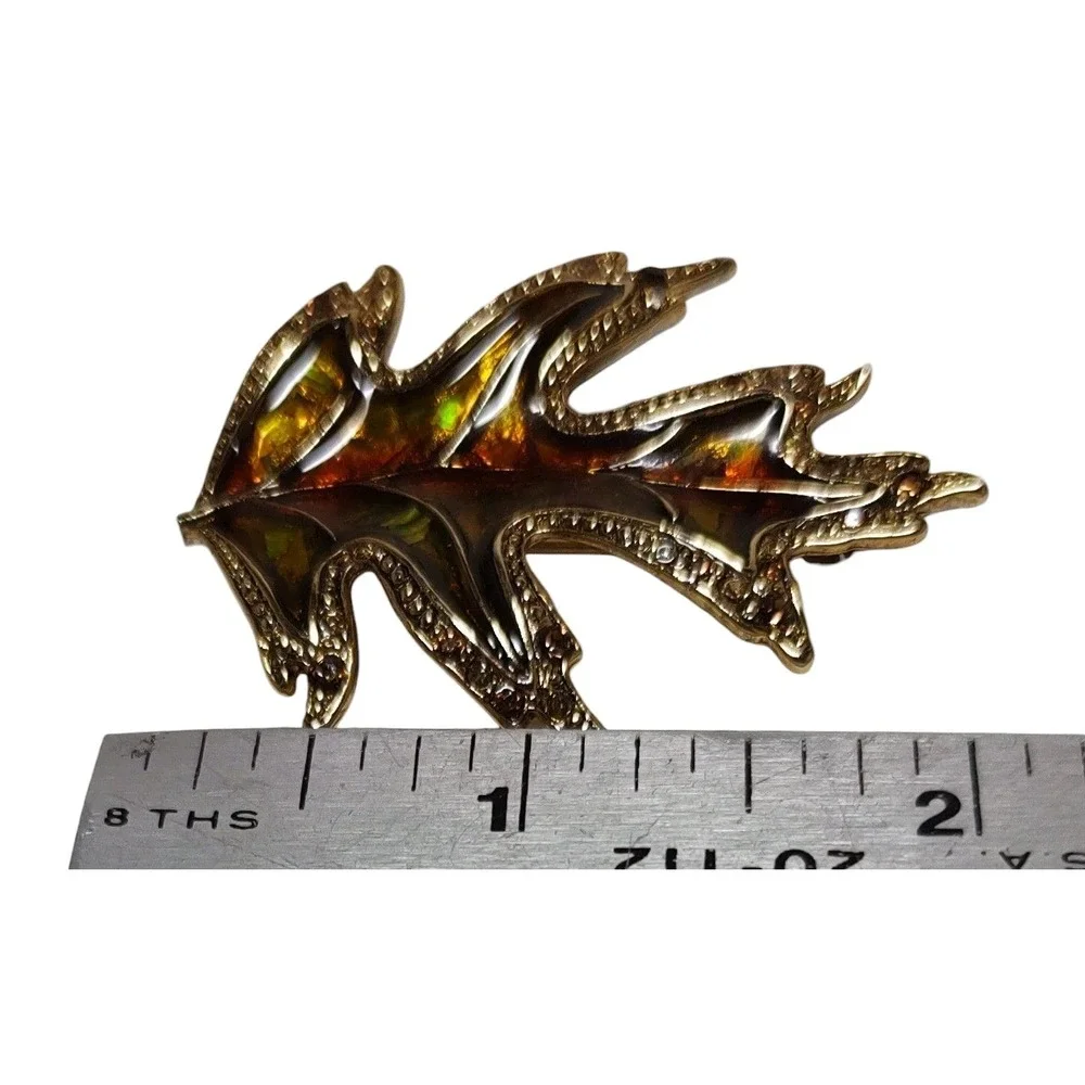 Vintage Signed LC‎ Liz Claiborne Enamel Rhinestone Leaf Brooch Pin